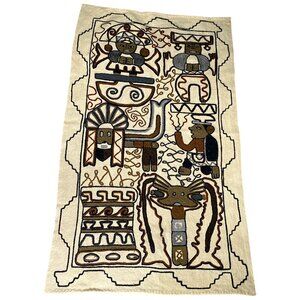 Peruvian Tapestry Wall Hanging  39x22 Alpaca Wool Maya Aztec Ethnic Folk Art